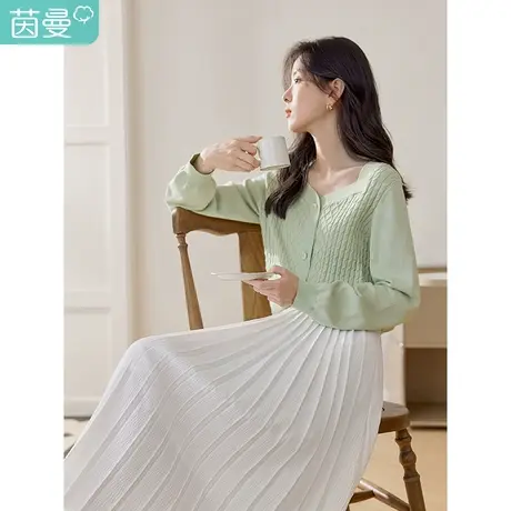 茵曼法式针织开衫女2023年春季新款气质方领宽松显瘦长袖薄款毛衣图片