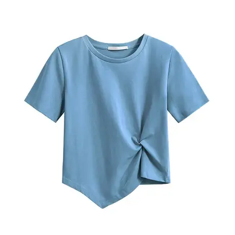 不规则白色短袖t恤女夏2023新款设计感小众正肩短款别致上衣ins潮商品大图