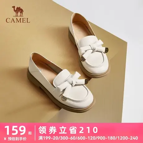 骆驼女鞋2023年秋季新款真皮蝴蝶结英伦风休闲单鞋小皮鞋女乐福鞋商品大图