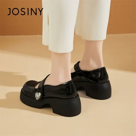 Josiny/卓诗尼乐福鞋女2024新款小皮鞋平底一脚蹬英伦风黑色单鞋图片