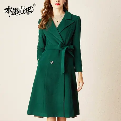 【1件7.9折】春季新品时尚百搭中长款修身简约纯色毛呢大衣外套女图片