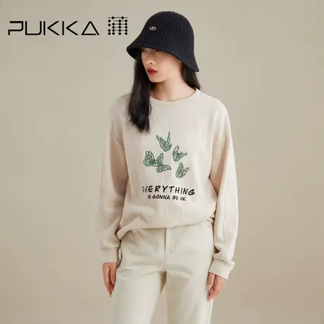 蒲PUKKA 商场同款套头卫衣女2022早秋新品宽松绣花长袖圆领上衣图片