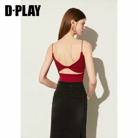 DPLAY【惠品】2025年春季红色背心一体式带胸垫吊带扭结美背上衣图片