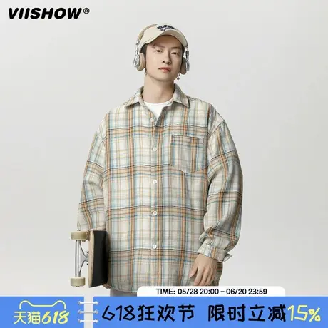 VIISHOW美式复古格子衬衫男长袖潮牌宽松寸衣休闲衬衣外套男春季商品大图