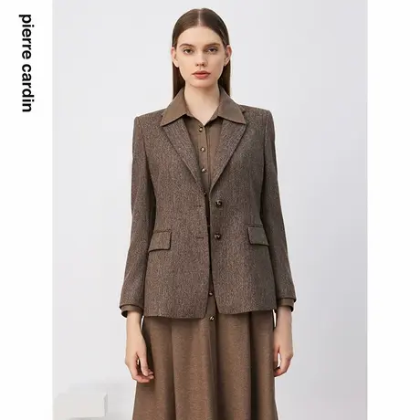 【皮尔卡丹女装】咖色纯羊毛上衣时尚高级西服外套【专柜正品】图片