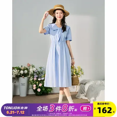 唐狮海军领短袖连衣裙2025新款裙子女夏季长裙蓝色法式气质女装l3图片