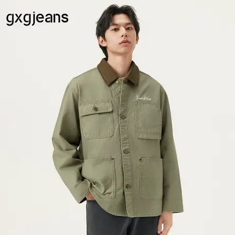 gxg.jeans男装 卡其色灯芯绒拼接巴恩风牛仔夹克外套男 25春新品商品大图