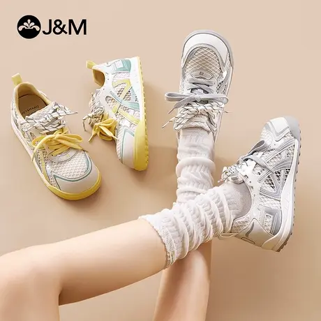 J＆M/快乐玛丽德训鞋女2025秋季新款拼色厚底透气网面百搭休闲鞋商品大图