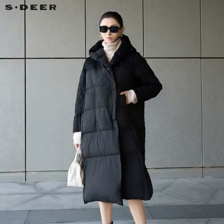 sdeer圣迪奥女装时尚连帽格子宽松鸭绒羽绒服S24482410图片