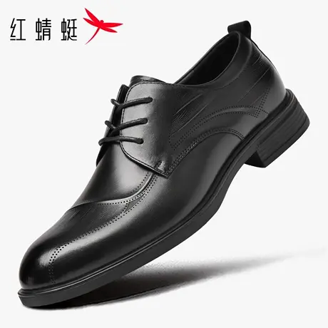 红蜻蜓男鞋秋冬新款鞋子男士休闲尖头皮鞋男商务正装真皮牛皮青年图片