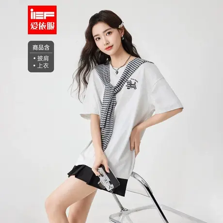 IEF/爱依服短袖上衣2025夏季新款韩版简约休闲风五分袖百搭中T恤图片