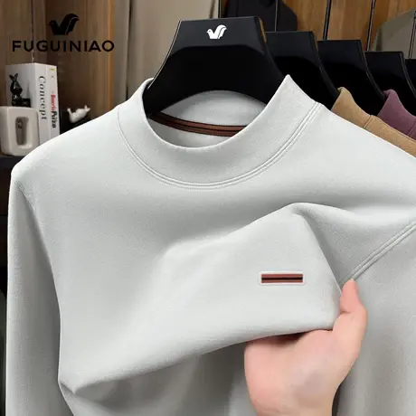 富贵鸟德绒长袖t恤男士秋季2025新款百搭上衣服休闲半高领卫衣男商品大图