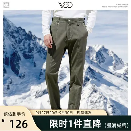 VGO秋季新品潮牌男休闲裤卡其色长裤男纯棉松紧宽松复古裤子百搭图片