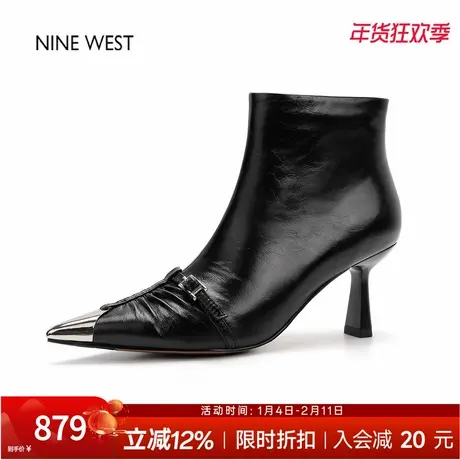 奥莱专供Nine West/玖熙法式复古尖头时装靴气质靴子女高跟短靴冬图片