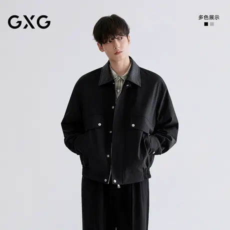 GXG男装 经典PU领口拼接巴恩风夹克翻领通勤时尚外套 26年春新品图片