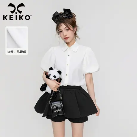 抗皱！白色泡泡袖衬衫女2023夏季小众设计肌理感雪纺上衣别致衬衣图片