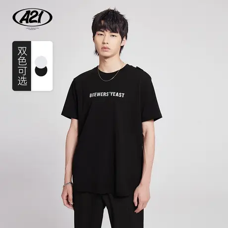 A21outlets男装白色圆领短袖T恤夏季潮牌印花男士纯棉体恤衫上衣图片