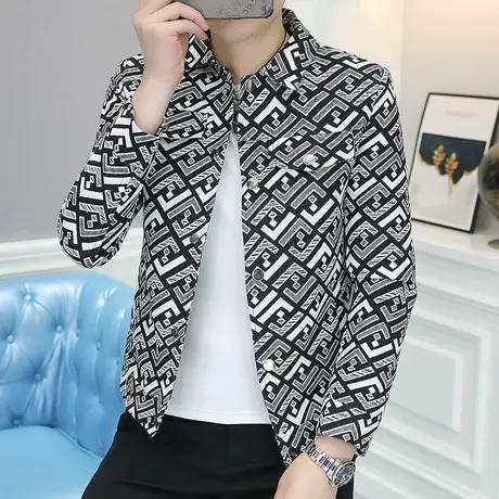 春秋新款翻领格纹痞帅夹克外套男士青年社会小伙个性时尚外衣褂子商品大图