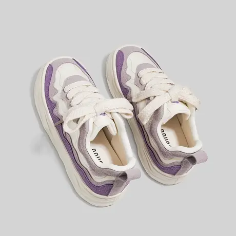 Betoo 紫色溶解板鞋女2022秋冬季新款厚底女鞋小白鞋休闲运动鞋商品大图