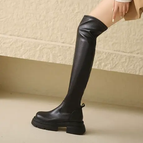 长筒靴女2023新款爆款秋季超长厚底过膝靴子女士超火气质粗跟皮靴图片