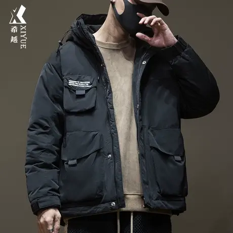 新国标90白鸭绒连帽羽绒服男冬季宽松大码男士冲锋衣保暖工装外套商品大图