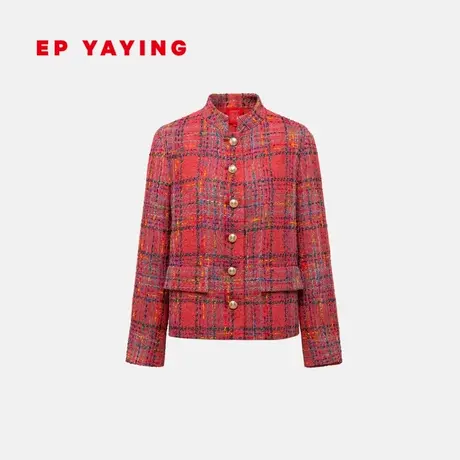 EP雅莹高端系列 红色小香风多彩花呢格纹外套 商场同款1222A商品大图