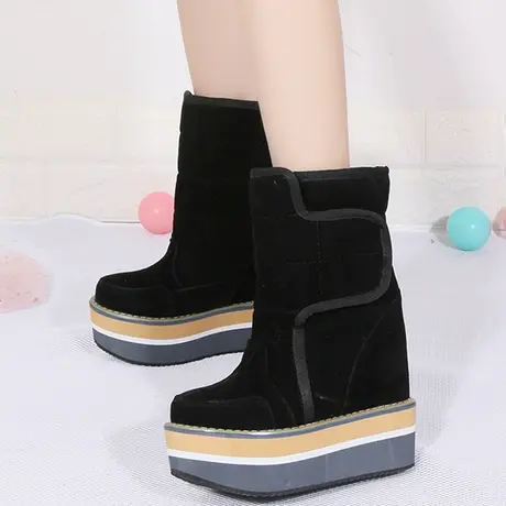 14cm内增高雪地靴冬季女鞋厚底坡跟防水短筒棉靴休闲女靴加绒棉鞋图片