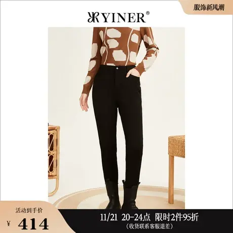 YINER音儿奥莱女装冬外穿发热蓄热白鸭绒羽绒裤侧边条纹长裤商品大图