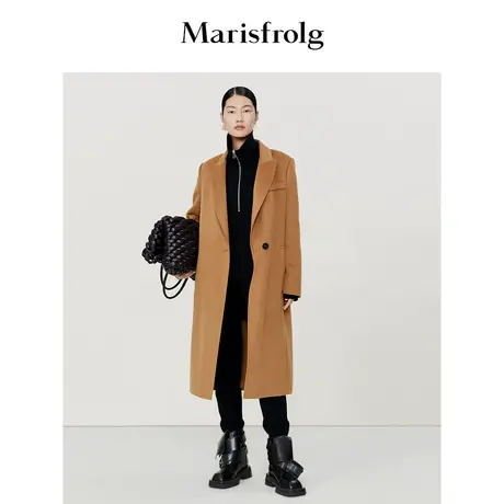 【宽肩大衣】玛丝菲尔冬季新款驼色量感羊毛双面呢毛呢大衣图片