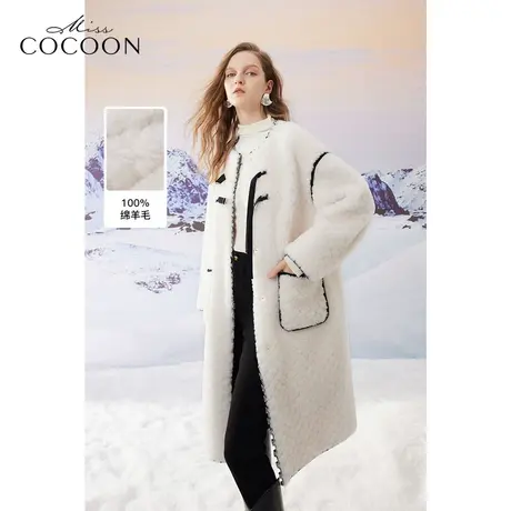 MISSCOCOON静奢风撞色木耳边2023冬新款女装复古羊毛颗粒皮草商品大图