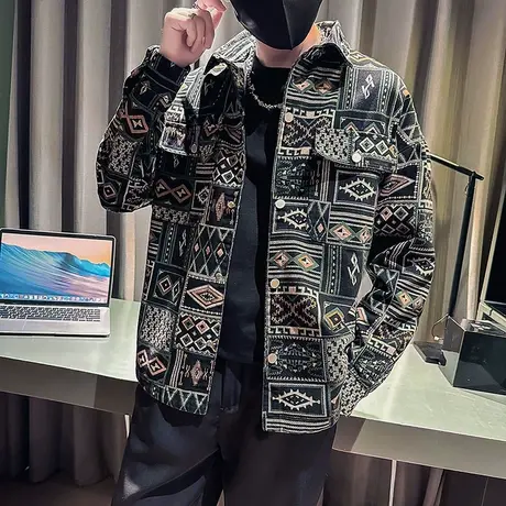 美式复古满印花色牛仔外套秋季新款潮INS个性夹克痞帅高级感上衣商品大图