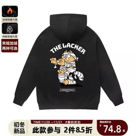 美式复古潮牌卡通加菲猫印花男女连帽卫衣秋冬宽松百搭情侣上衣商品大图