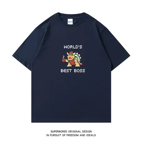 夏季简约趣味像素风印花t恤男女宽松休闲潮流青少年半袖纯棉短袖商品大图