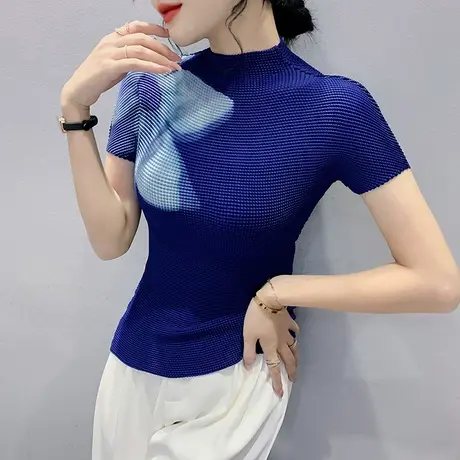 欧货短袖女性感网纱t恤2023年新款洋气印花上衣设计感女小众半袖商品大图