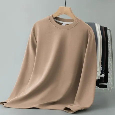 450g重磅长袖t恤男秋冬加绒加厚内搭打底衫保暖小衫纯色体恤秋衣商品大图