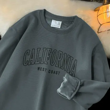 320g重磅卫衣男秋冬款加绒加厚长袖t恤潮流印花圆领套头无帽上衣商品大图