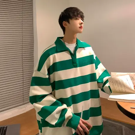 Polo领条纹长袖男士卫衣2023秋季新款vintage潮牌宽松百搭打底衫商品大图