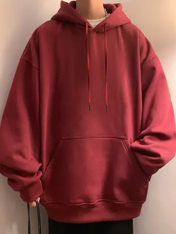 纯棉连帽卫衣男春秋季纯色宽松套头上衣oversize潮牌帽衫情侣外套商品大图