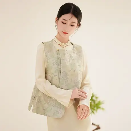 素飞原创设计新中式马甲立体提花圆领背心不规则上衣国风SU4994商品大图