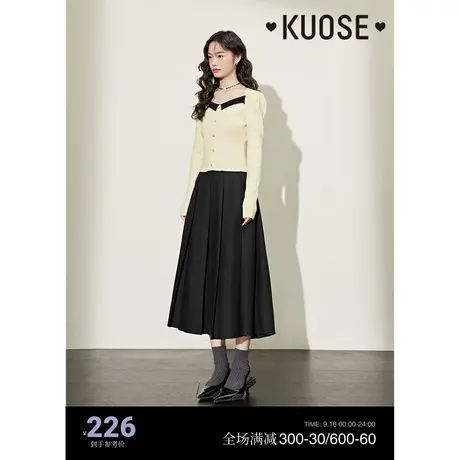 阔色小香风温柔方领针织衫女2023秋冬新款气质米白色长袖短款毛衣商品大图