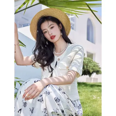 时尚气质小香风短袖外套2023年夏季新款淑女温柔甜美宽松显瘦上衣商品大图