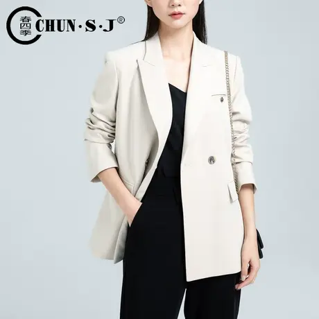 米色西装外套女高级设计感女士2023新款秋冬气质时尚休闲上衣西服商品大图