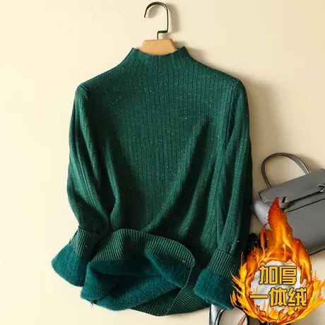 一体绒半高领毛衣女2022年新款加绒加厚保暖打底衫女秋冬内搭针织商品大图