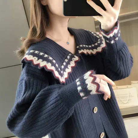 秋装新款针织开衫宽松甜美学生毛衣外套女士秋冬季外搭洋气上衣商品大图