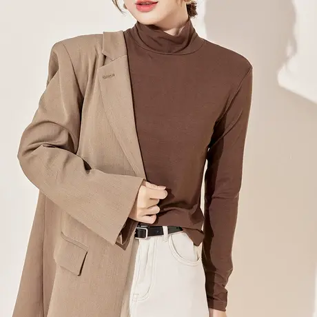 薄款莫代尔半高领打底衫女2023春秋新款纯色弹力直筒修身长袖上衣图片