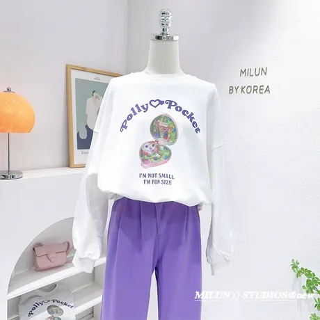 2023春款小个子上衣韩国东大门chic小众设计感爱心毛圈棉卫衣洋气商品大图