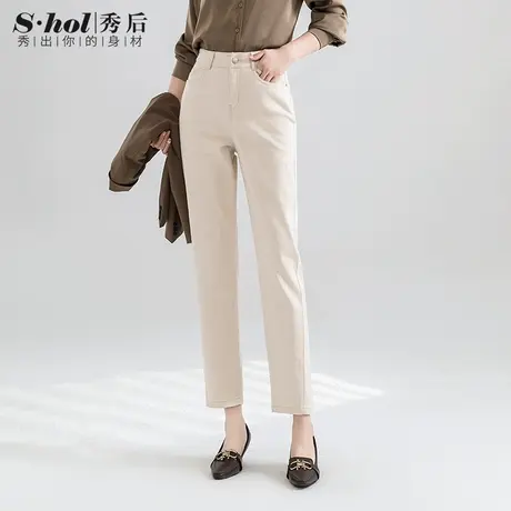 秀后哈伦牛仔裤女2023秋款高腰显瘦直筒镰刀裤萝卜老爹裤水洗棉商品大图