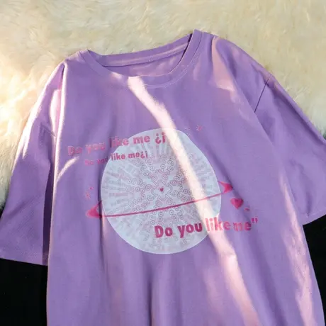 美式复古纯棉正肩短袖t恤女夏季宽松潮牌ins设计感小众半袖上衣服商品大图