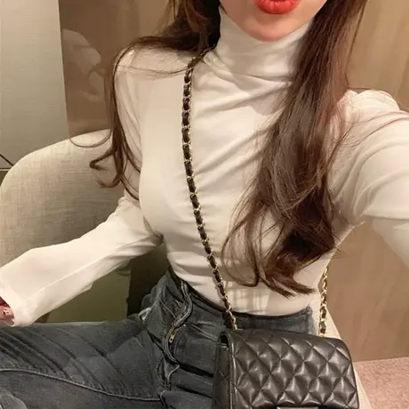 vintage加绒打底衫女内搭洋气ins潮秋冬大码发热复古高领德绒上衣图片