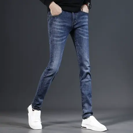 高端深蓝牛仔裤男秋冬款修身小脚裤2023新款爆款弹力男士长裤秋季商品大图